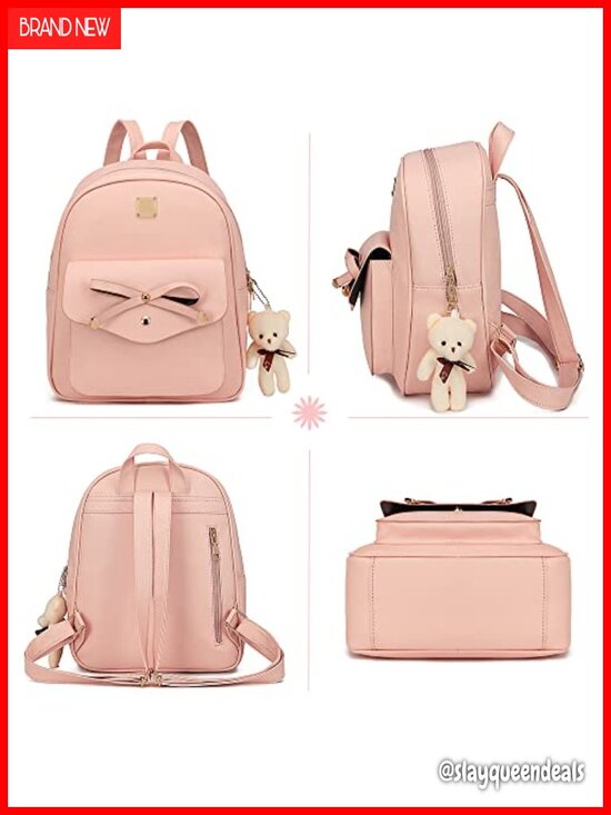 Leather Mini Backpack Purse for Women Bowknot Small Backpack Girls Shoulder Bag